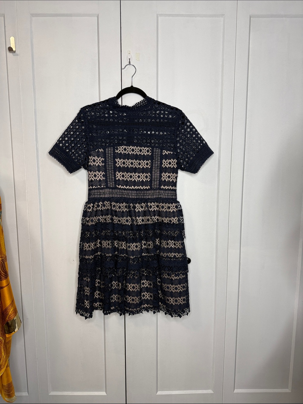 Label Ritu Kumar - Medium - Navy Lace Overlay Dress with Cream Lining